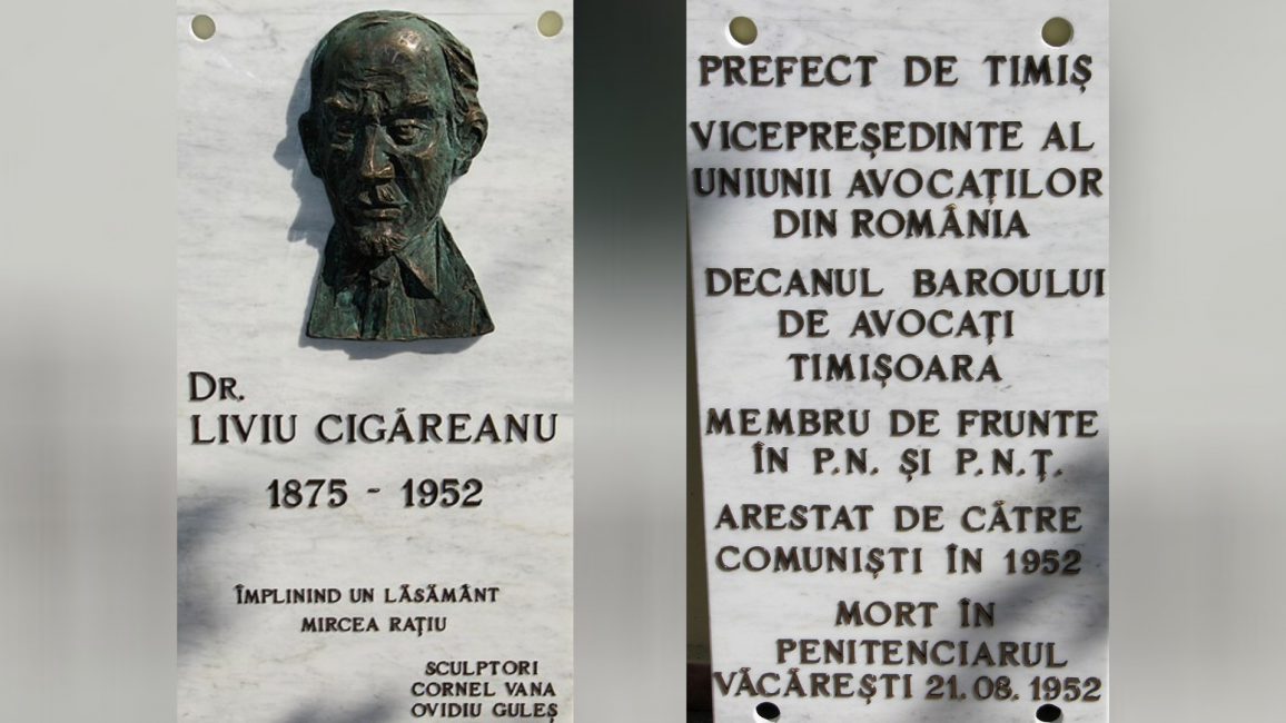 Placă comemorativă așezată pe fațada Colegiului Tehnic „Dr. Ioan Rațiu” din Turda 